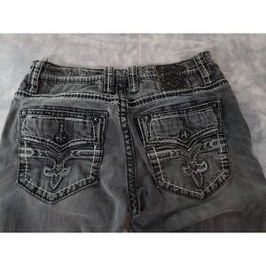 Rock Revival Soren Straight Jeans Men's 34x34 Black  Relaxed Bootcut Distressed